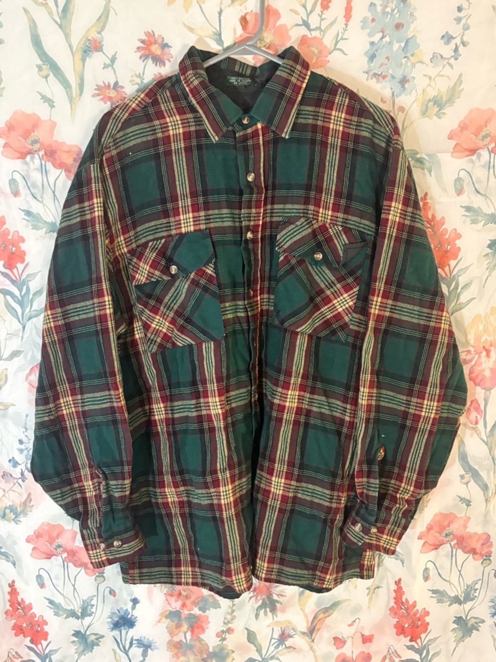 Vintage Green & Burgundy Plaid Flannel Shirt